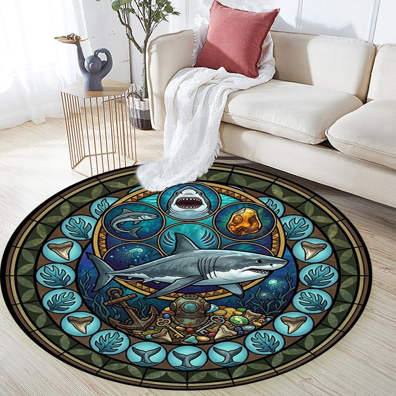 Ocean Treasures Panel Round Area Rug Under Office Chairs Bedroom Living Room Home Decor