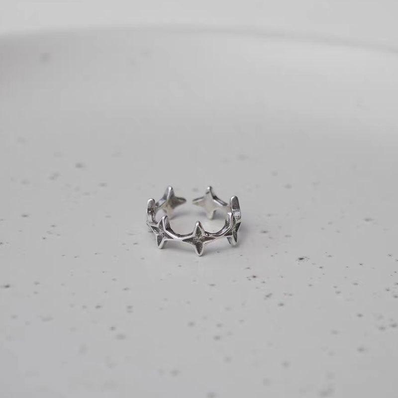Tide Little White 925 Sterling Silver Starburst Open Ring - Women's Cool, Fashionable, and Unique Style.