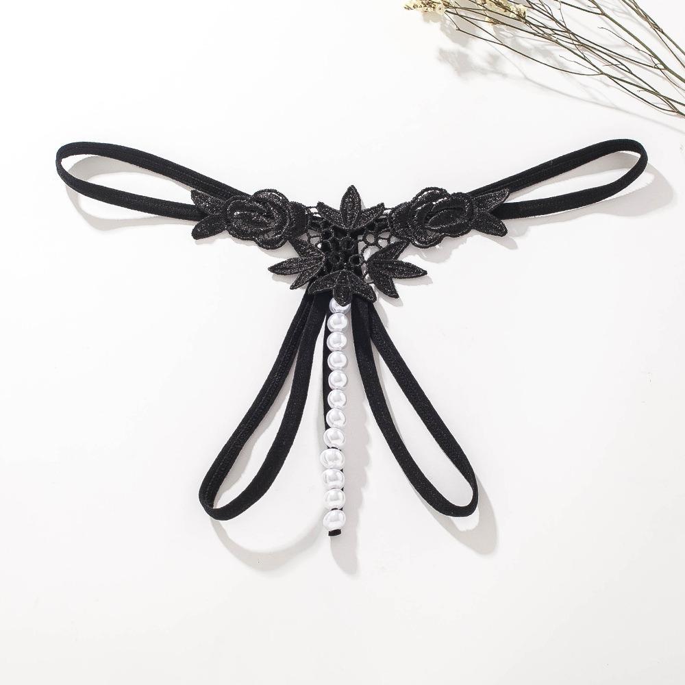 Sexy Panties Women's Hollow Embroidery Sexy Thong Pearl Massage Crotch Panties Ladies Thong
