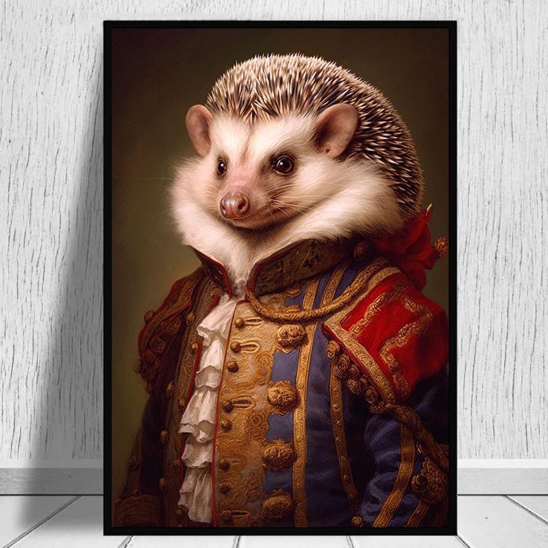 Vintage Lion Swan Zebra Snow Leopard Deer Elephant Animals Wearing Noble Attire Posters Canvas Print Painting for Home Decor