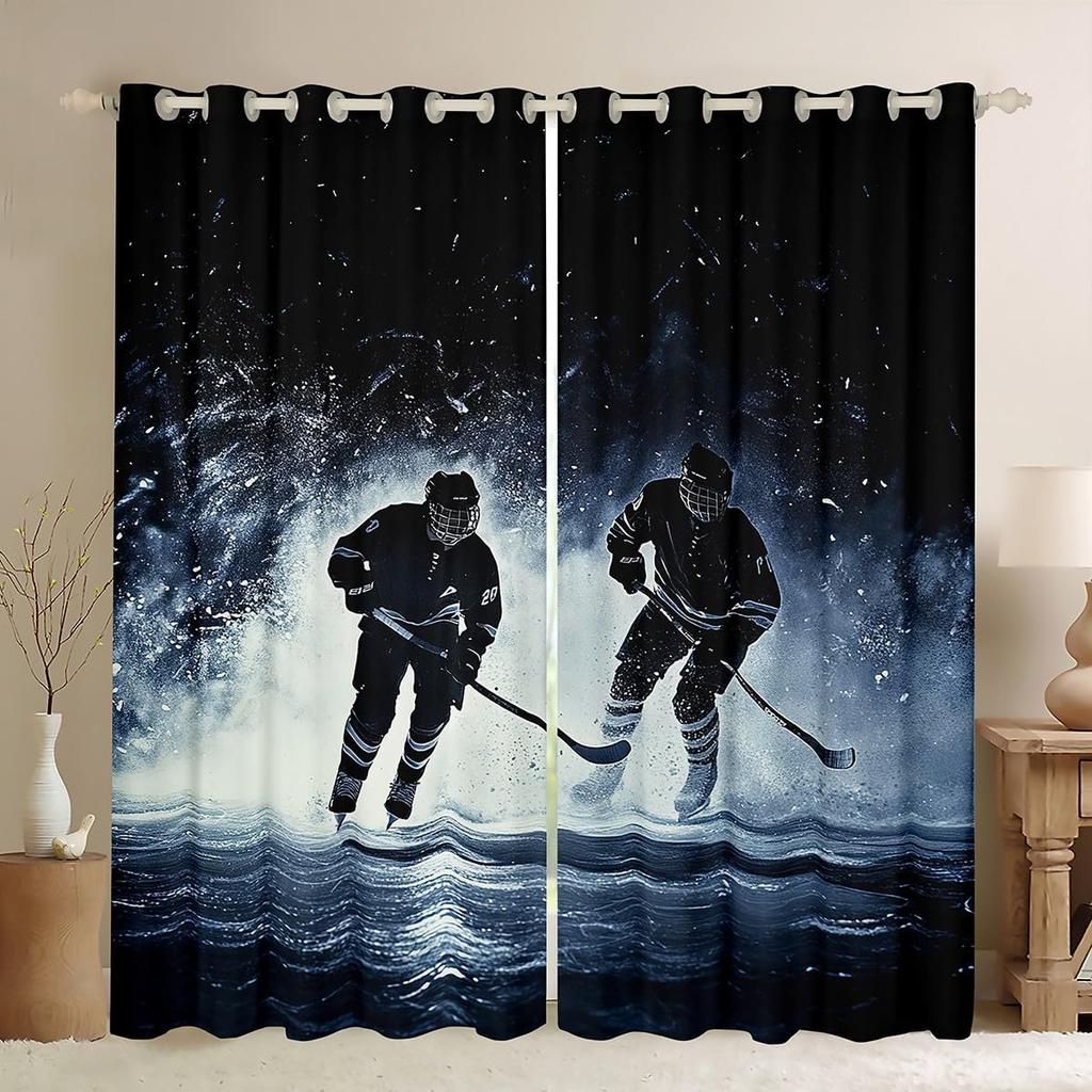 Ice Hockey Curtain Player Window Treatment Curtains Boys Teens Girls Room Winter Sports Game Event Made Of Polyester Washable