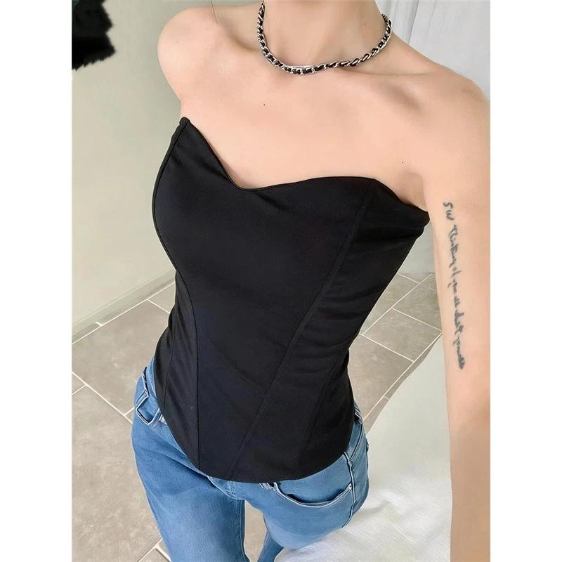 Fishbone Shapewear Women's Bustier Top With Built-in Padding Slimming High-Waist European Fashion Bandeau Corset Stylish Body Shaper Dress Wear