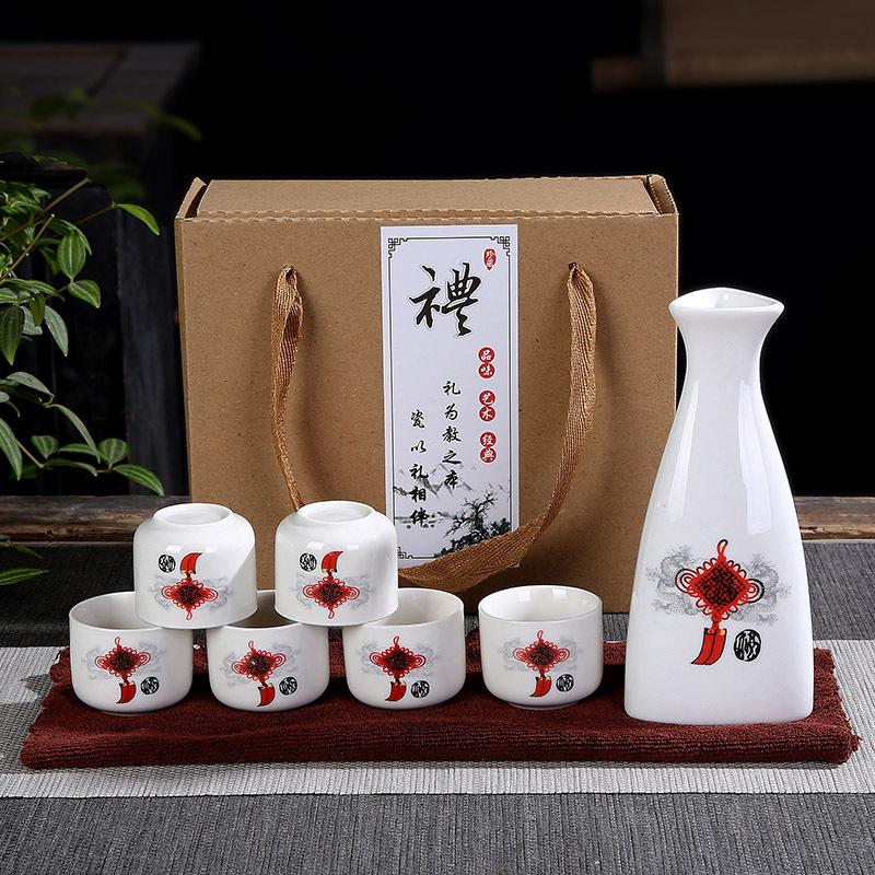 Japanese Ceramic Wine Bar Sets Glass Sake Wine Set Baijiu Whisky Cocktail Set Glass Flask Barware Family Gathering Wine Gift Box