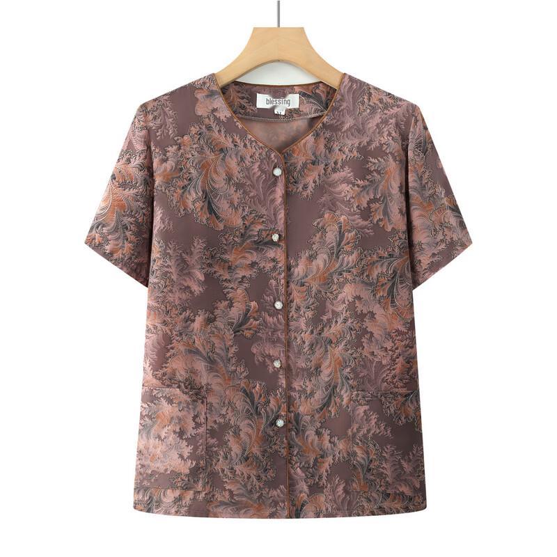 Elderly Women's Summer Short Sleeve V-Neck Shirt