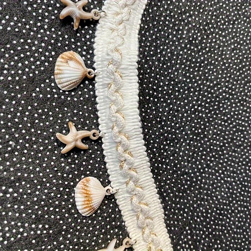 Artificial Shell Embellished Lace Trim Ribbon, 1 Yard, for DIY Sewing Crafts, Bags, Clothing, Hats, Shoes, Hair Accessories - Beige Decorative Band