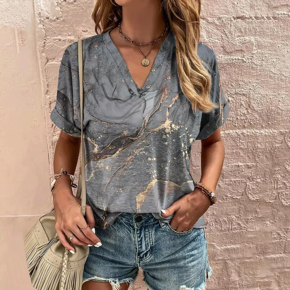 S-8XL Plus Size T Shirt for Women Striped Printed V Neck Short Sleeve Tees Fashion Summer Casual Tops Oversized Daily Streetwear
