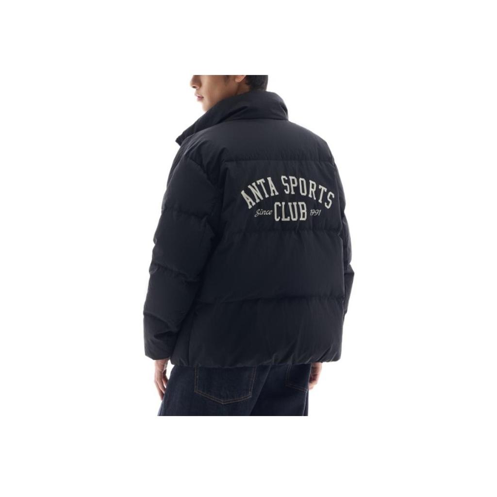 Anta Veste d'extérieur décontractée rétro imperméable à col montant avec lettres et manches longues pour hommes - Noir basique 152448907-4