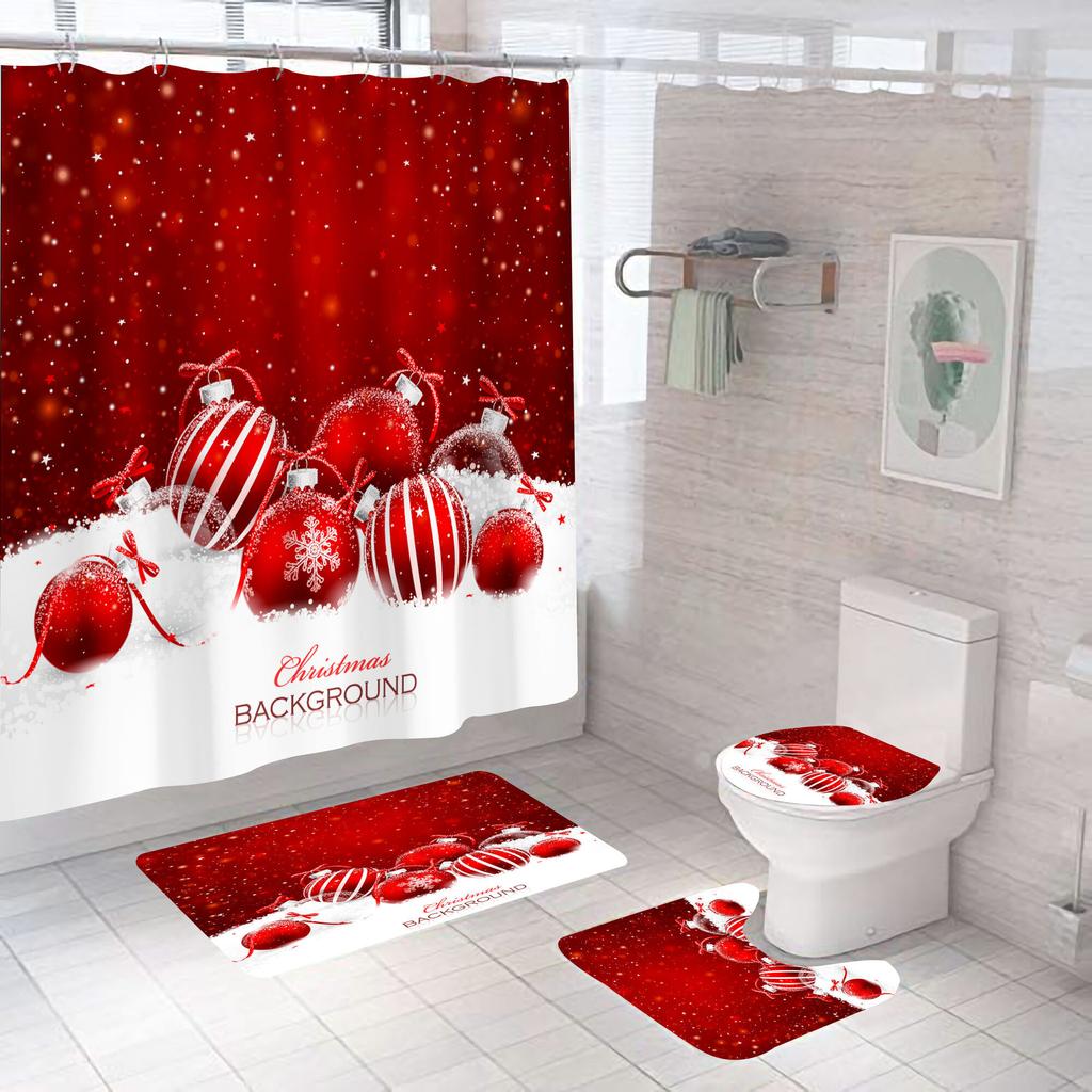 Marry Christmas Shower Curtain Red Santa Claus Printed Waterproof Polyester Bath Curtain For New Year Christmas Bathroom Decor