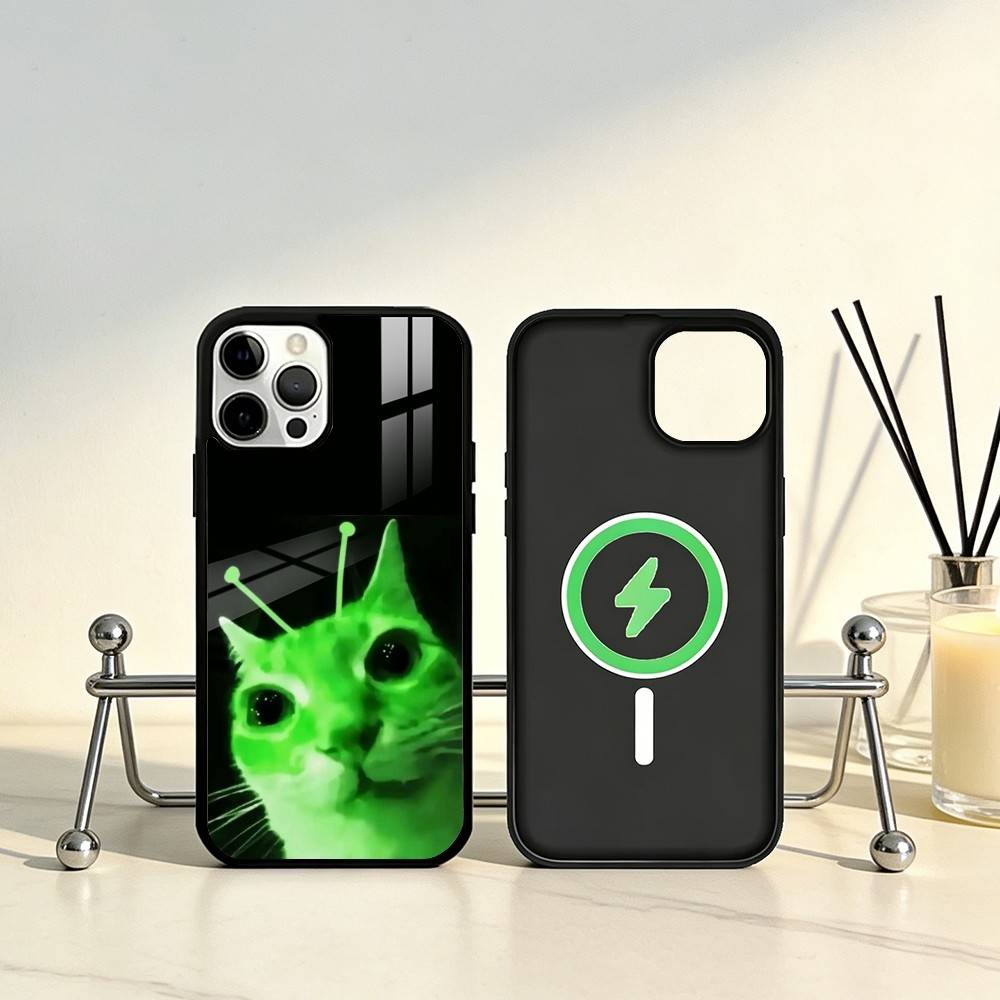 Green alien cat cute Phone Case For iPhone17,16,15,14,13,12,11 Plus,Pro Max Magnetic For Magsafe Wireless Charging