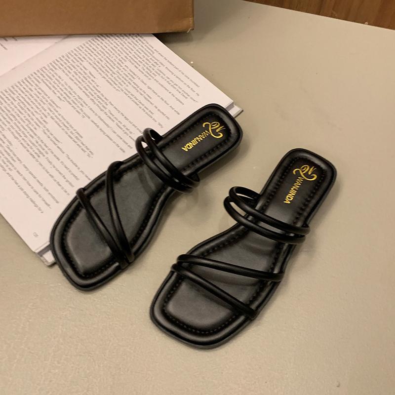 

Шлепанцы Французские Женские Сандалии Тапочки Женские Летние Новые На Плоской Подошве Одно Слово с Сказочным Ветром Пляжные Шлепанцы Инс Тренд 40 чёрный
