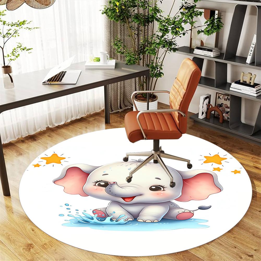 1pc baby elephant water Round Chair mat Area Rug - Non-Slip, Floor Mat for Office, Bedroom, and Indoor Decor c1118080