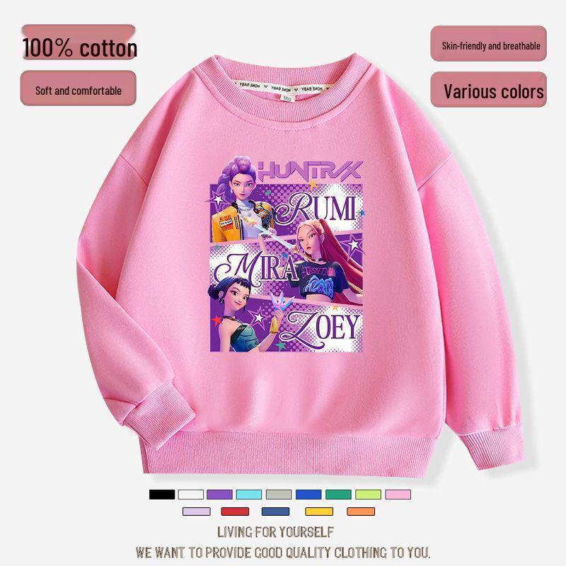 K-pop Monster Hunter Witch Girls' Hoodie - Stylish Autumn/Spring Round Neck Casual Top for Children