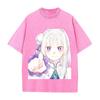 Emilia Re ZERO Kawaii Graphic T Shirt Men Women Short Sleeve Cotton Tshirts Vintage Washed Tee Harajuku Male Oversized T-shirt