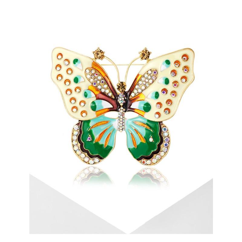 European and American vintage exaggerated rhinestone colored dripping butterfly brooch, chest flower girl