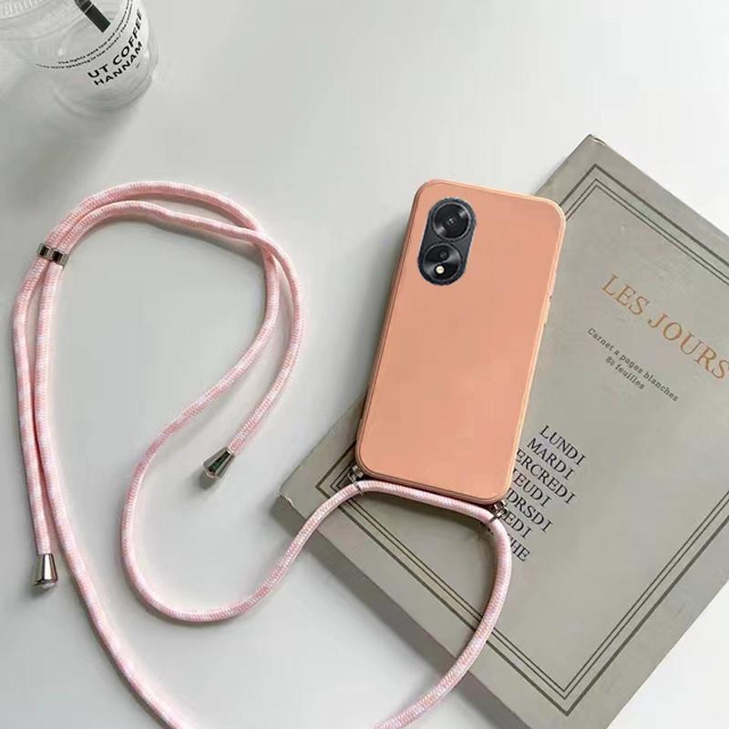 OPPO A 38 18 4G Cases Lanyard Crossbody Necklace Strap Cord Case For Oppo A18 4G A38 4G Liquid Silicone Candy Color Cover