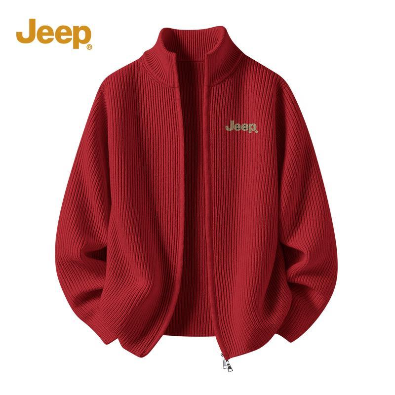 Jeep Men's Heavyweight Stand Collar Cardigan Sweater