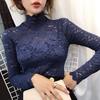 Hollow Lace Bottoming Shirt Slim Fit Long Short-sleeved T-shirt Women's Top Half Turtleneck Slim Fit