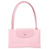 Longchamp Le Pliage Green Effen Kleur Geborduurd Logo Ritssluiting Drukknop Leer Tote Boodschappentas Handvat Schouderband Medium 2605919P75