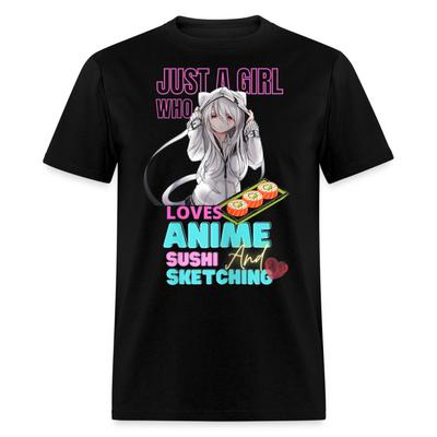 Nur ein Mädchen, das Anime, Sushi und Skizzieren liebt T-Shirt Niedliches Waifu Ecchi T-Shirt