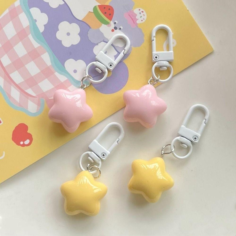 Pentagram Yellow Pink Stars Keychain Chubby Chubby Milk Yellow Star Keychain   Girls Gifts