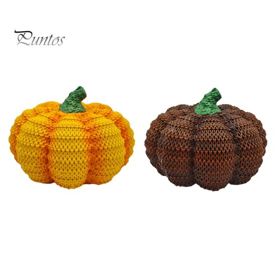 Small Autumn Window Accents Handmade Resin Pumpkin Figurine Halloween Decor, Simulated Knit Tabletop Statue, Soft Texture Decor Mini Fall Holiday