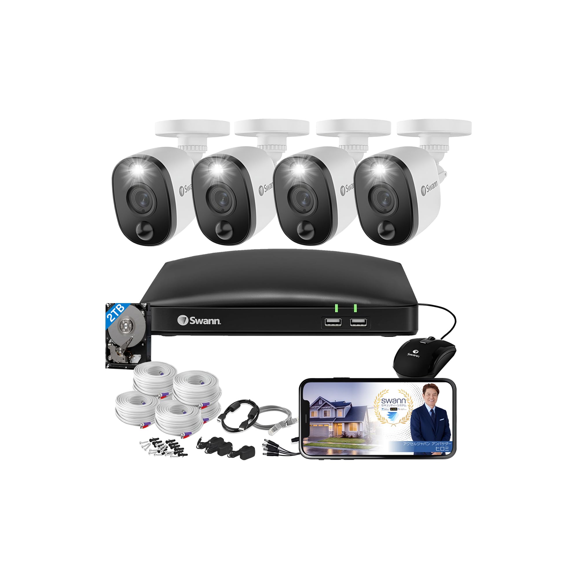 

Japanese SWANN 8CH AHD DVR System 2TB FullHD Analog Camera BNC Cable Connection Set of 4 [Official Distributor] SWDVK-845804