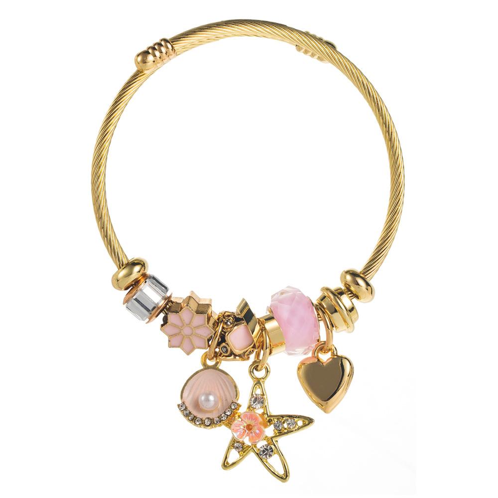 Women Adjustable Bracelet Rhinestone Stars Shells Pendant Bangle