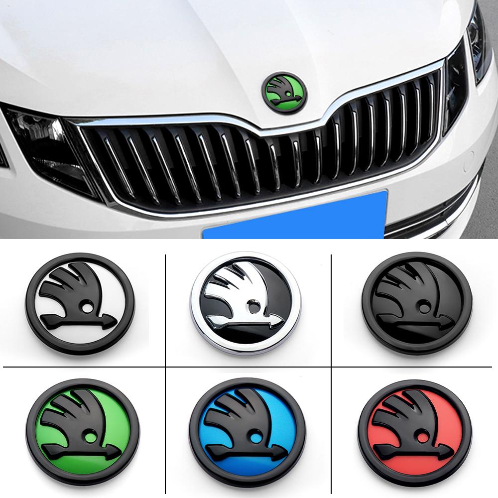 AHUQ1 80/90mm Car Front Rear Custom Emblem Stickers Accessory For Skoda Octavia Fabia Rapid Superb Yeti Enyaq Kodiaq Kamiq Karoq Scala