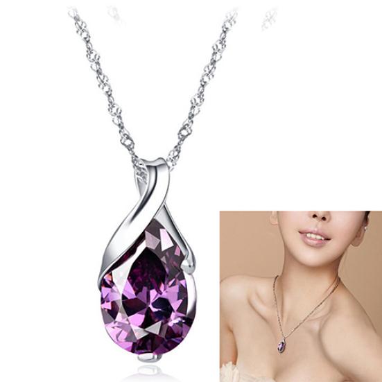 Women's Purple Zircon Teardrop Pendant Chain Choker Necklace Noble Jewelry Gift
