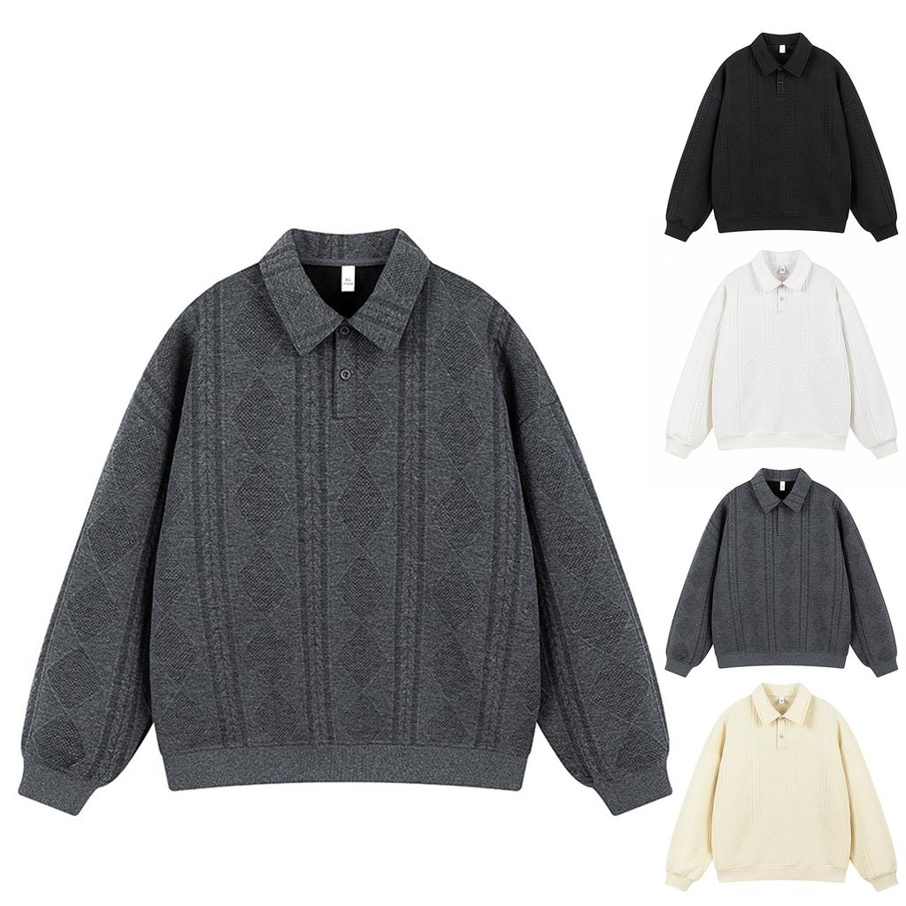 Men's Loose Casual All Stand Collar Hoodie American Retro Solid Color Lapel Long-sleeved Hoodie