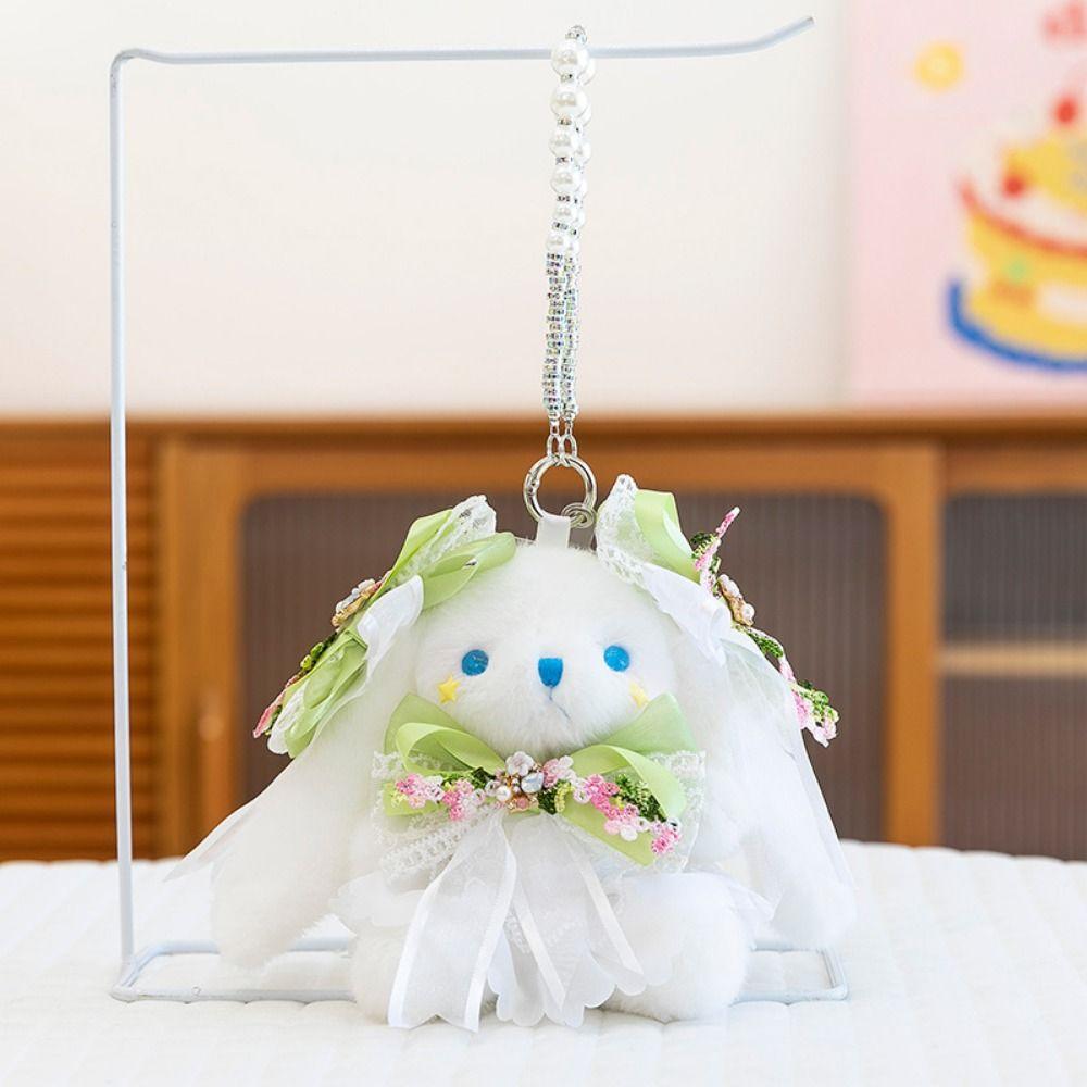 Stuffed Rabbit Doll Keyring Princess Pearl Dress Drooping Ear Rabbit Pendant  Backpack Decor