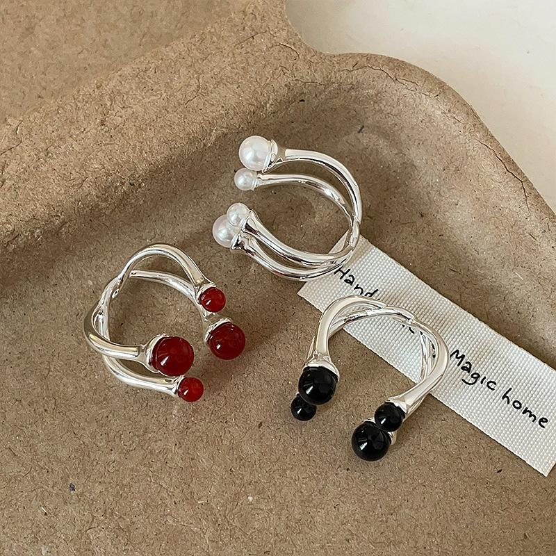 Bague en métal agate et perle haut de gamme pour femme, personnalité de niche, mode élégante et exquise, bague polyvalente
