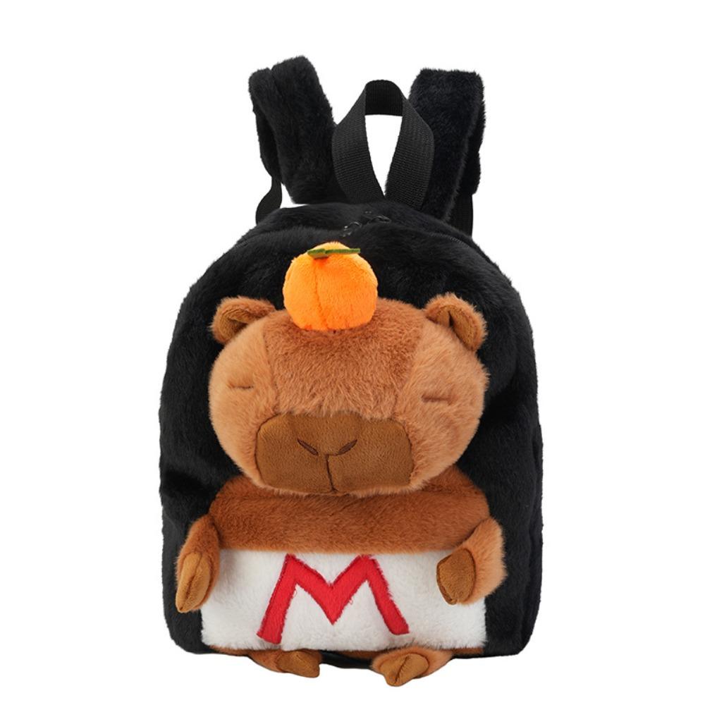 Large Capacity Student School Bag Cartoon Plush Capybara Doll Bag Shoulder Schoolbag  for Kids Gift