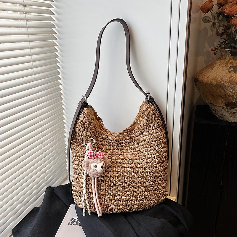 Large capacity woven straw bag women's summer new shoulder messenger bag seaside vacation wind beach bag