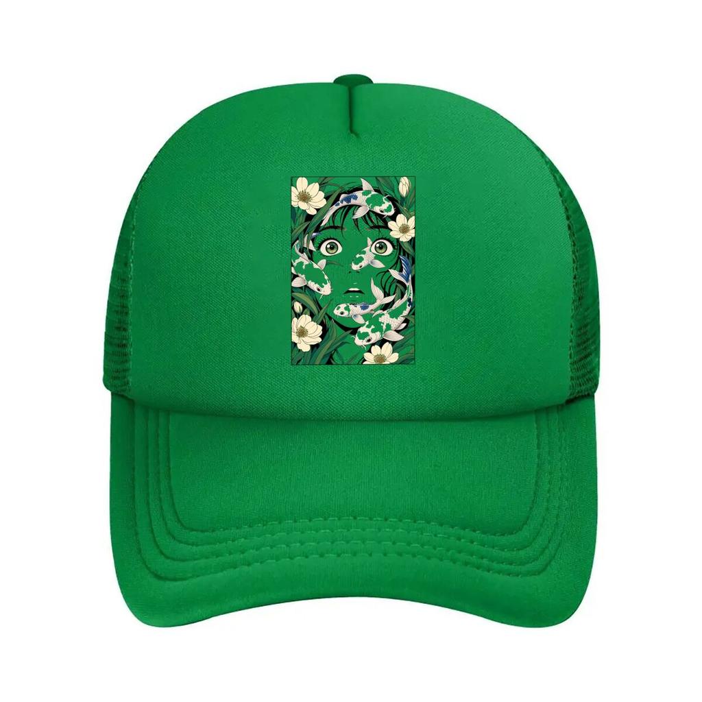 Anime Face Koi Fish Surreal Portrait Mesh Baseball Cap For Womens Unisex FeUnisex Beach Dad Hat Hip Hop