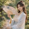 Vintage Bamboo Folding Fan Crane Pattern Traditional Double Side Fan with Tassel Classical Carved Hollowed-Out Fan