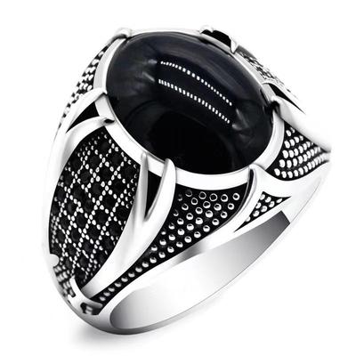 European and American Retro Two-Color Men's Black Agate Ring