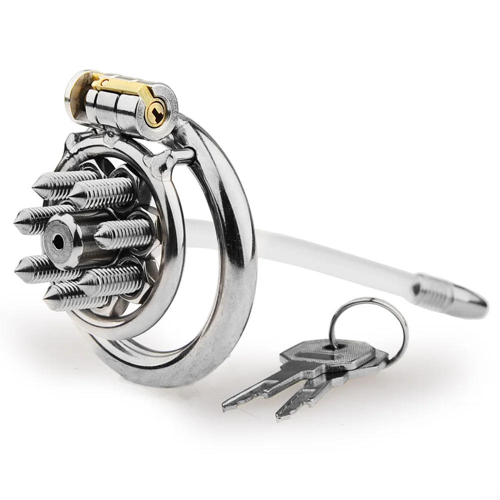 Electric Shock Stianless Steel Cock Cage Spike Removable Nails Erotic Urethral Lock Penis Stimulate BDSM Chastity Lock Sex Toy