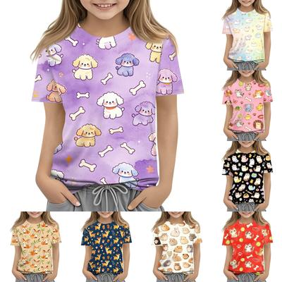 Kinder Tierdruck Rundhals Kurzarm Lässiges Lockeres T-Shirt Weicher Bequemer Stoff Geeignet für den Alltag