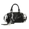 Letter Compact Pu Boston Bag With Seam Details For Casual Outings
