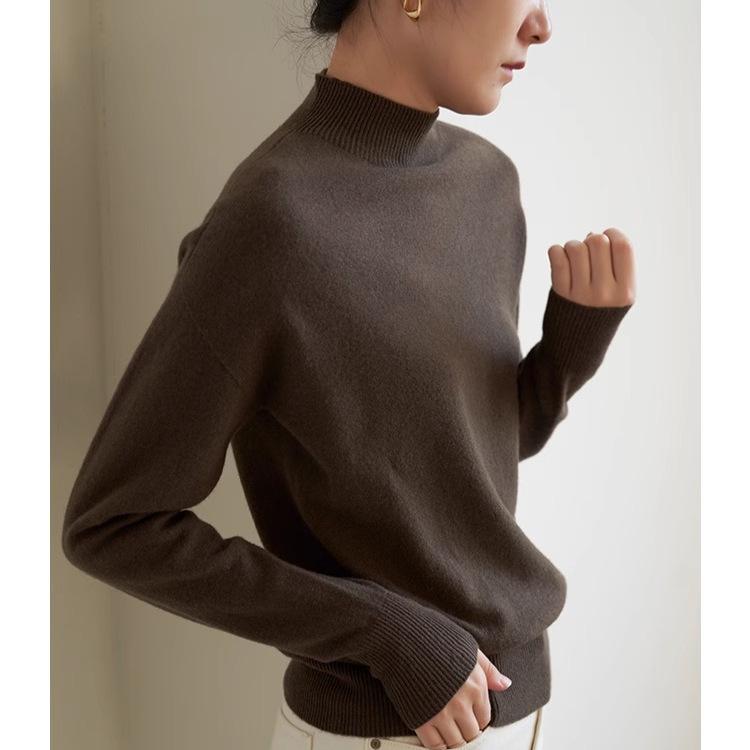 Women's Winter White Knitwear: Heavyweight Cashmere, Raccoon Fur, Half-High Neck Base Layer