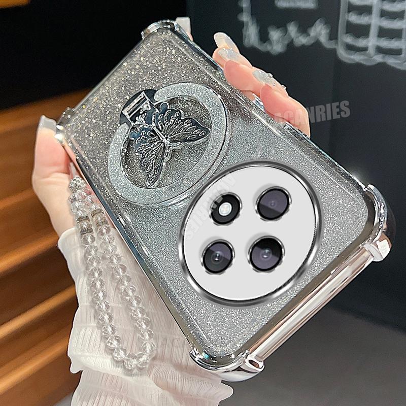 

Reno12f Lanyard Butterfly Holder Case For Oppo Reno 12f 12fs Reno12 F Fs 4g 5g Reno11 Plating Silicone Stand Cover Reno 12 Pro Reno11 F