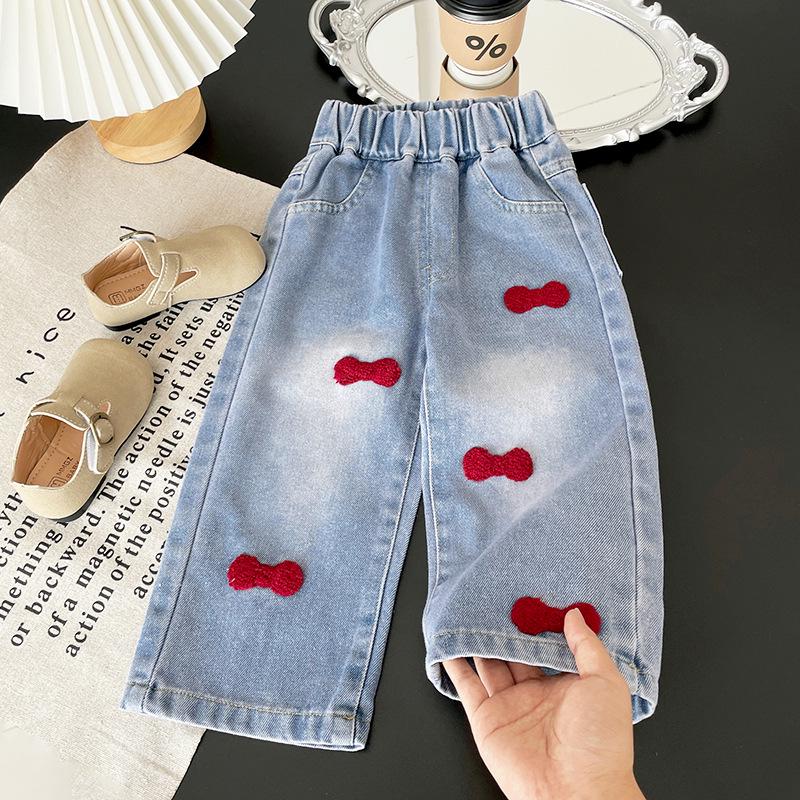 

Girls Washed Denim Wide-Leg Pants - Soft, Loose-Fit, Versatile Jeans for Autumn 2025 90