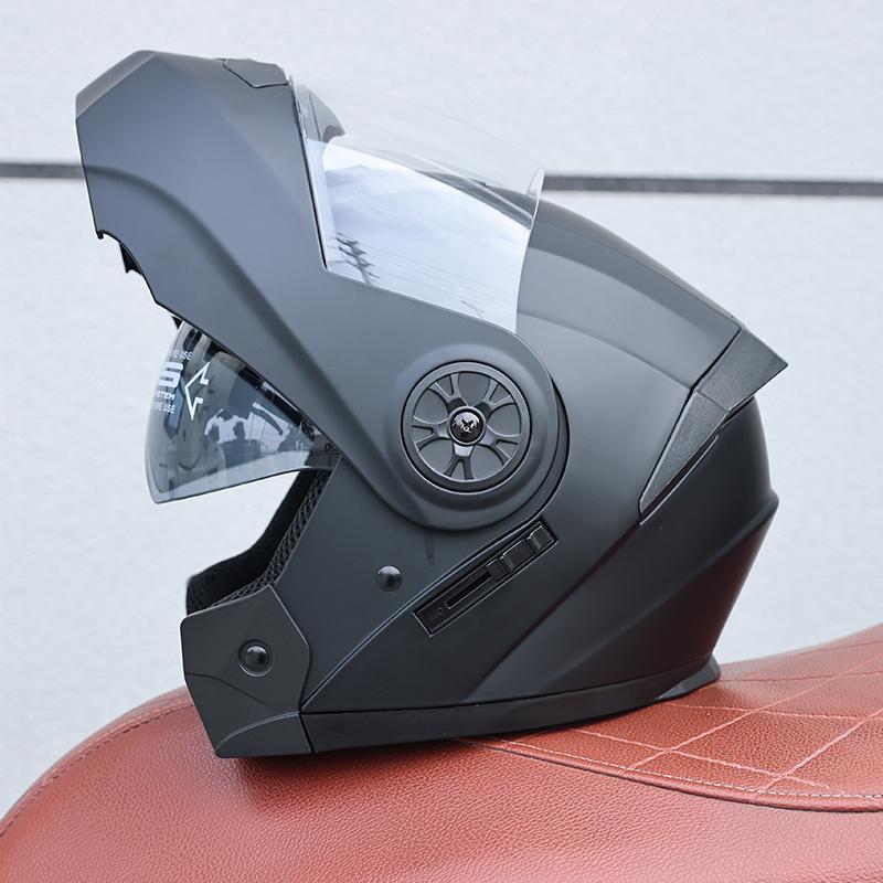 ORZ Open Face Helmet Men's and Women's Four Seasons Dual Mirror Electric Bicycle Full Helmet Tail Wing