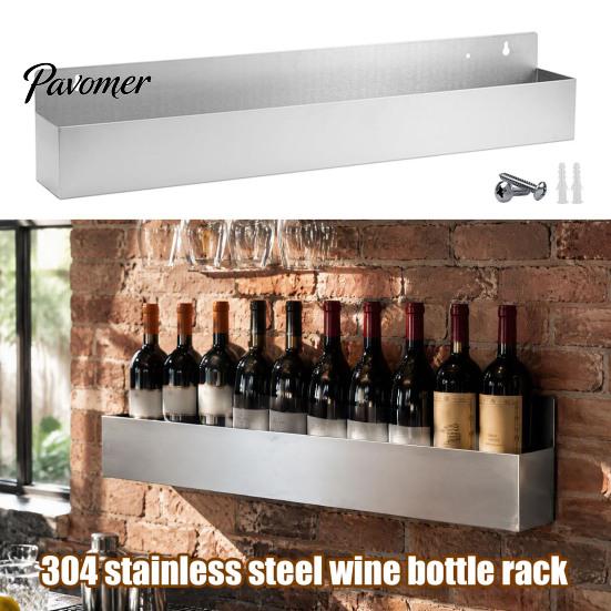 Restaurant Alcohol Display Shelf Stainless Steel Wall Mounted Liquor Bottle Rack, Single Row Drink Rail Kitchen Wine Holder Shelf, Compact Silver Rack
