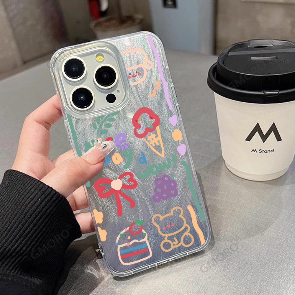 Macaron Graffiti Small Animal UV Painting High Definition Printing Feather Protective Case iPhone17Promax Mobile Phone Case
