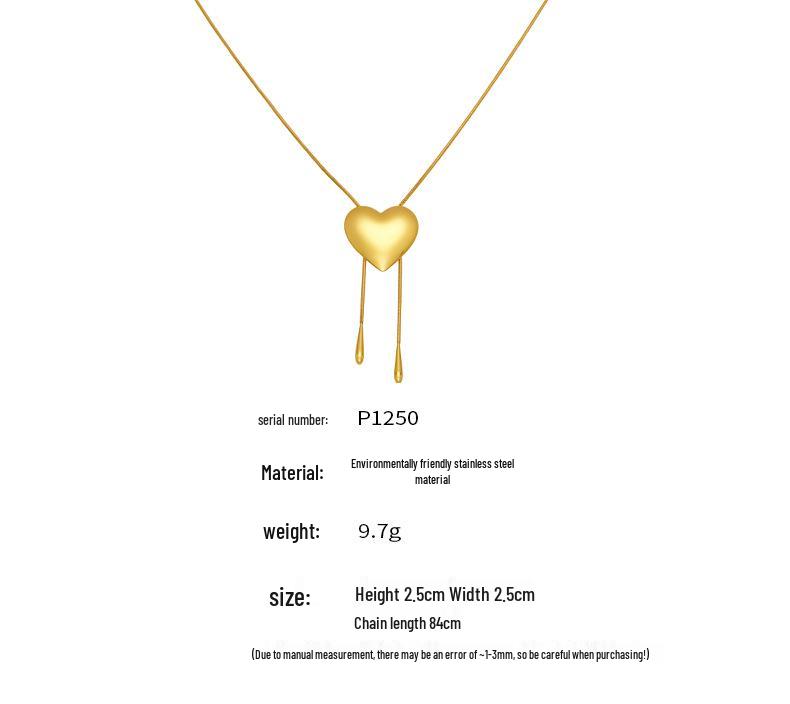 Qiong Yao 18K Gold Plated Heart Snake Chain Necklace with Stainless Steel Tassel