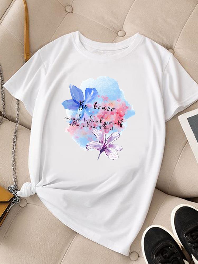 (Asian Size) Clothing Women Fashion Tee Top Lovely Flower Trend  Female T Shirt Woman Print Short Sleeve Graphic T-shirts
