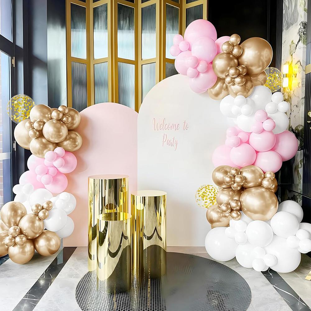 Pastel Pink Balloons Garland White Gold Confetti Balloon Arch Kit Girl Birthday Party Baby Shower Wedding Anniversary Decoration