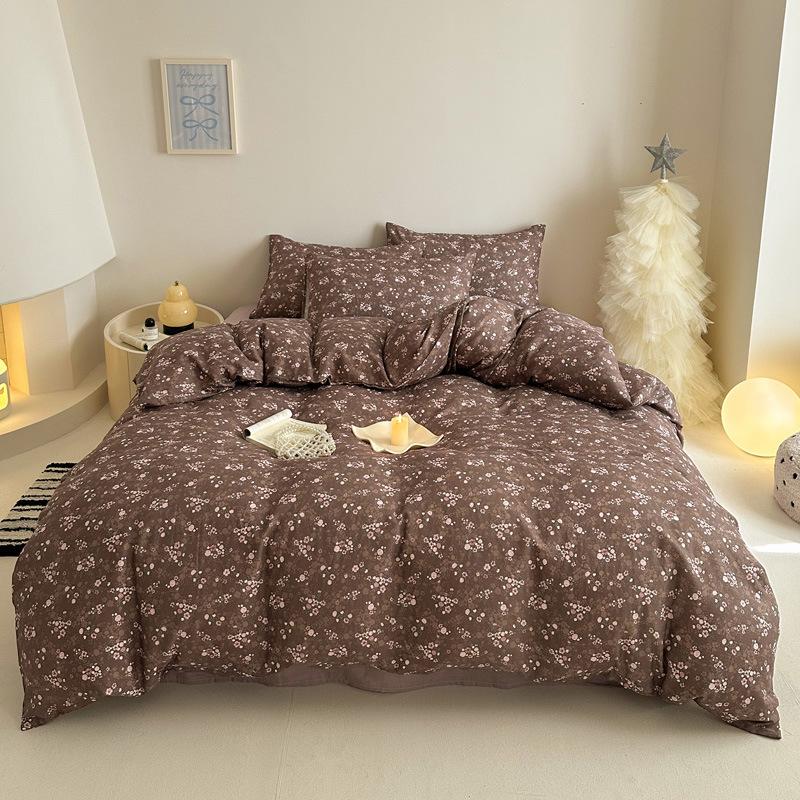 Pastoral Style Class A Maternal Infant Grade Cotton Double-Layer Yarn 4-Pcs Set Dormitory Cotton 3-Pcs Set Bed Sheet Quilt Cover Bedding